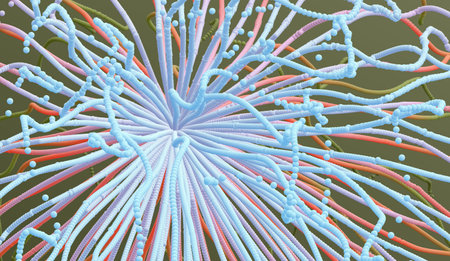 Array with dynamic emitted particles. Abstract background. 3d vector illustration.のイラスト素材