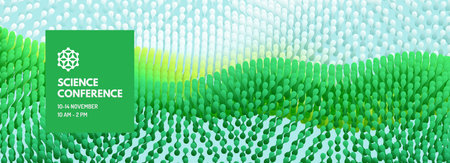 Science conference. Wavy surface with dynamic effect. Can be used for online courses, master class, seminar, presentation, webinar or lecture. Vector illustration. 3d vector illustration.のイラスト素材