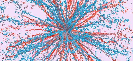 Array with dynamic emitted particles. Abstract background. 3d vector illustration.のイラスト素材