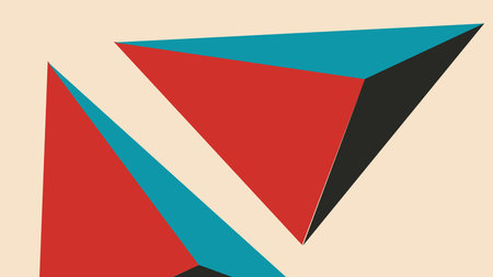 Geometric Red and Teal Triangular Prisms on Beige