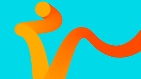 Orange and Yellow Gradient Ribbon on Cyanのイラスト素材