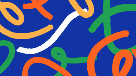 Creative Curved Brush Doodles on Blue Background