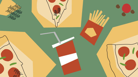 Pizza Slice and Fries Backgroundのイラスト素材