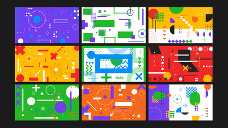 Retro Geometric Design Bold Colors Background Set