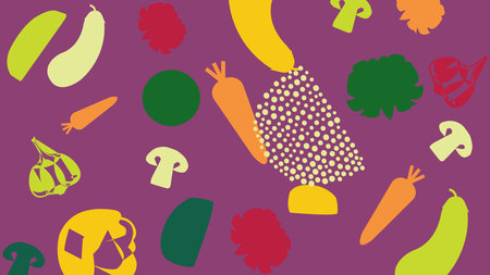 Purple veggie shapes colorful food backgroundのイラスト素材
