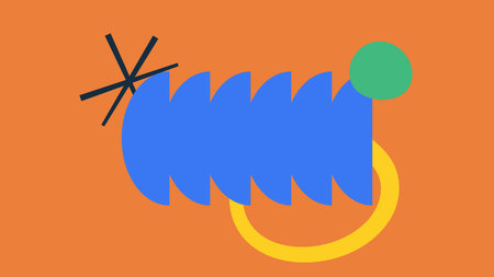 Bold Graphic Shapes on Orange Canvas Backgroundの写真素材