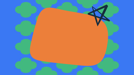 Orange Block Over Blue and Green Forms Backgroundの写真素材