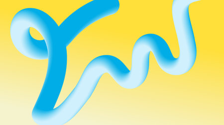 Wavy Blue 3D Ribbon on Yellow Backgroundの写真素材