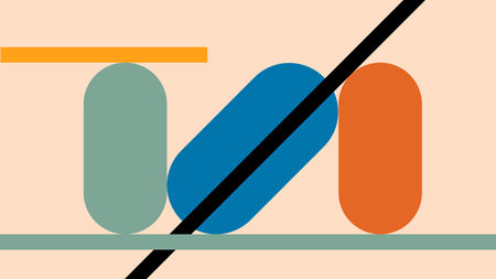 Colorful Rounded Shapes with Diagonal Black Lineの写真素材