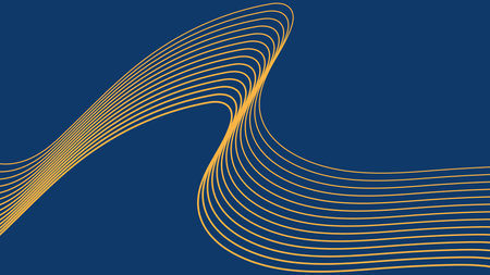 Yellow Flowing Wave Lines On Deep Blue Background