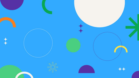 Bright Blue Blue Background Filled With Circles, Arcs, and Symbols in Vivid Colors, Perfect for...