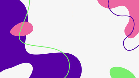 Smooth design combining playful organic shapes in pink and purple with green curved accents over a...