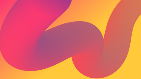 Bright orange circular curve overlaps pink gradient shapes in a smooth minimalist digital abstract...