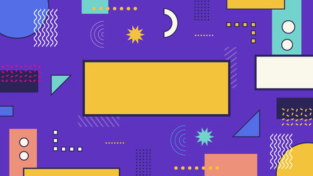 Purple background with modern abstract elements and a central yellow box. Great for Digital...