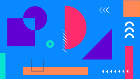 Playful Design with Semicircles, Triangles, and Textured Forms on A Blue Base. Suitable for tech...