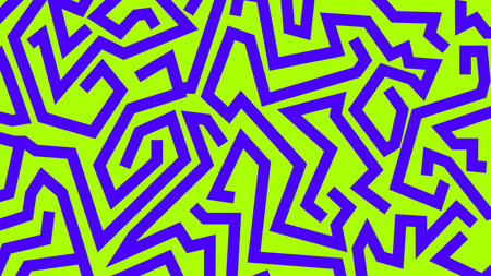 Bold purple maze layout on neon yellow background