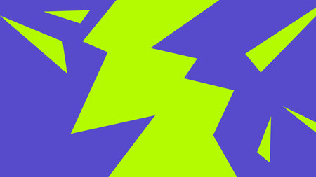 Angular neon green forms blasting across a purple backdrop, creating a sharp and modern abstract...