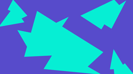 Abstract cyan jagged forms arranged on a vivid purple background, creating an energetic and bold...
