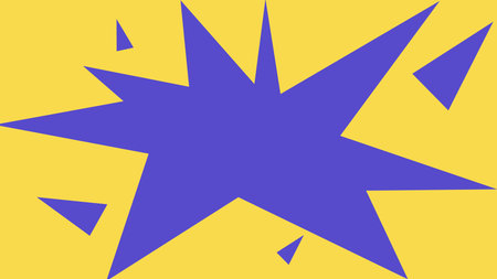 Abstract yellow backdrop featuring bold purple starburst and sharp shapes, ideal for modern pop art...