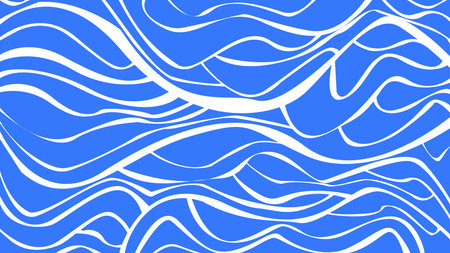 White organic wave lines flowing over electric blue background, suggesting dynamic movement and...
