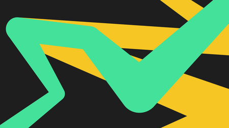 Bright green and yellow zigzag shapes cut through a deep violet backdrop, giving a neon wave effect...