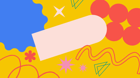 Abstract art filled with hand-drawn squiggles, playful shapes, and bold outlines on a bright blue...