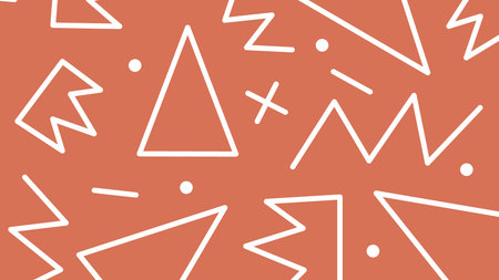 Bold abstract background filled with zigzags, triangles, and line forms in white on a vivid orange...