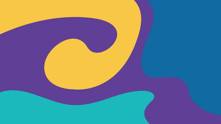 Vivid abstract artwork featuring bright blobs in yellow, purple, turquoise, and blue. Ideal for...