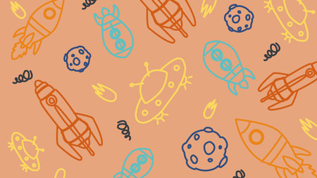 Cartoon rockets and planets backgroundの写真素材
