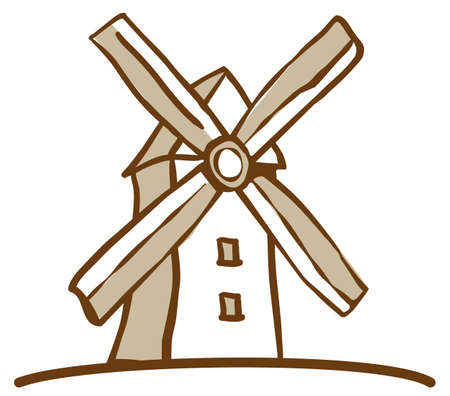 Wind mill. Hand drawn in the old style.のイラスト素材