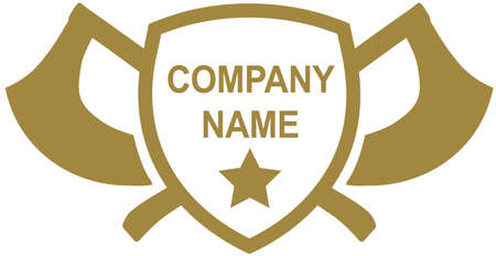 Logo made of two crossed axes and a shieldのイラスト素材