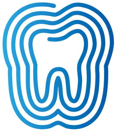 Tooth drawn one blue line in shape of a mazeのイラスト素材