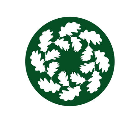Pattern made of white oak leaves in green circleのイラスト素材