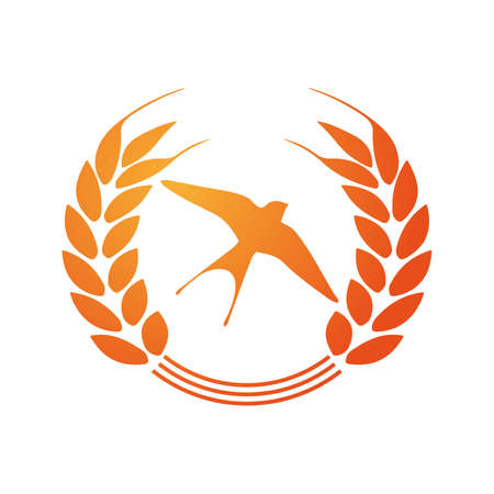 A swallow in a wheel made of grain earsのイラスト素材
