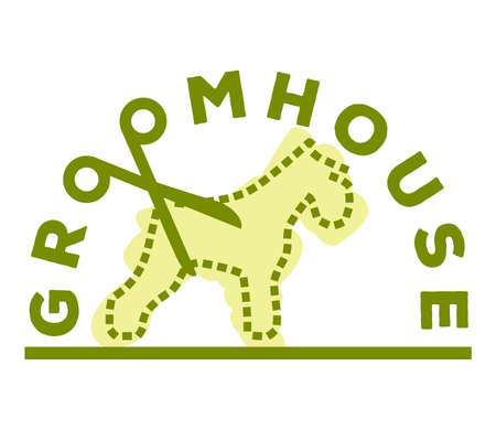 Logo of a groomhose dog's silhouette made of dotted lineのイラスト素材