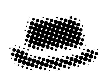 Hat silhouette with white ribbon. Dotted black raster.のイラスト素材