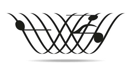 Curved staff with notes. Music logo sign. Staff and sheet musicのイラスト素材