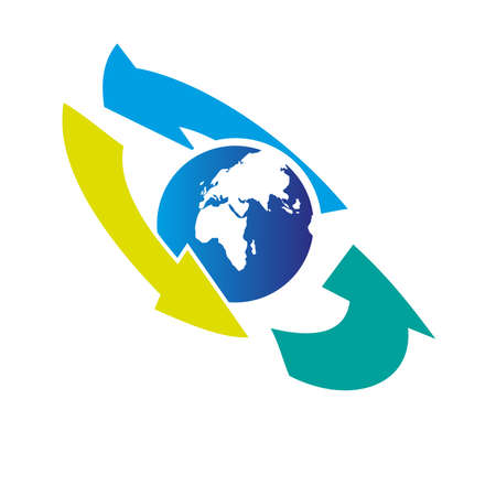 Planet earth surrounded by colored arrows. Diagonally.のイラスト素材
