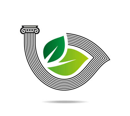 An ancient Ionic column wrapping around green leaves.のイラスト素材