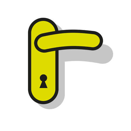 Green door handle with shadow and keyholeのイラスト素材