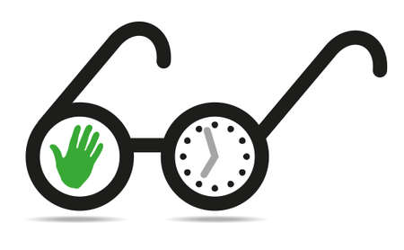 Old style glasses with a hand and a clock in each glass.のイラスト素材