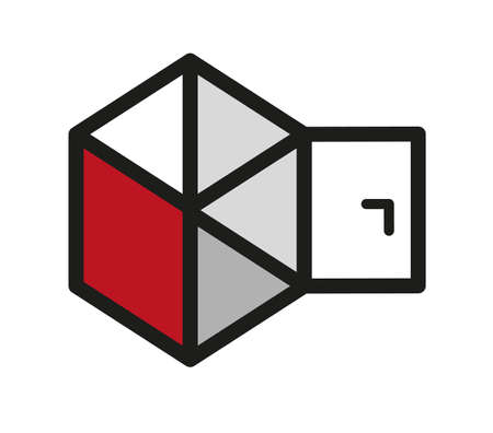 A cube with red wall and wide open doorのイラスト素材