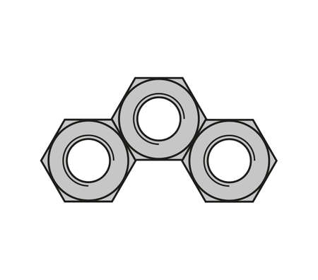 Three steel nuts on bolts touching each other.のイラスト素材