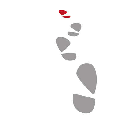 Gray footprints in the snow one of them is redのイラスト素材