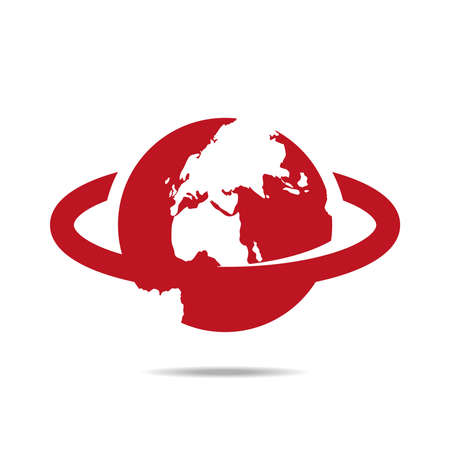 Planet earth surrounded by solid ring. In red and horizontally.のイラスト素材