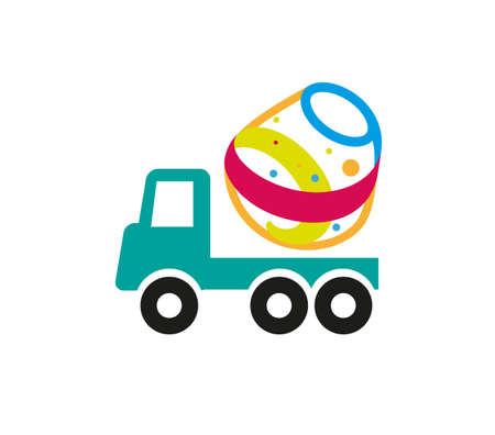 Joyful colorful concrete mixer truckのイラスト素材