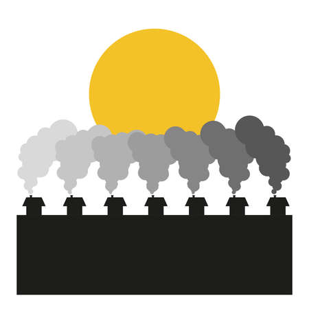 Poisoning the environment. Pollution. Smoke from the chimneys obscures the sun.のイラスト素材
