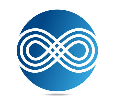 Mobius loop made of three lines in white on blue circle