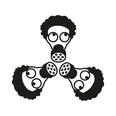 Three human heads wearing a gas mask. Polluted air. Poisoning the environment.のイラスト素材