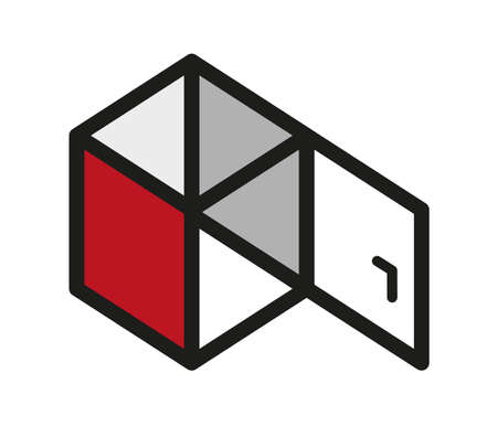 A cube with red wall and open doorのイラスト素材
